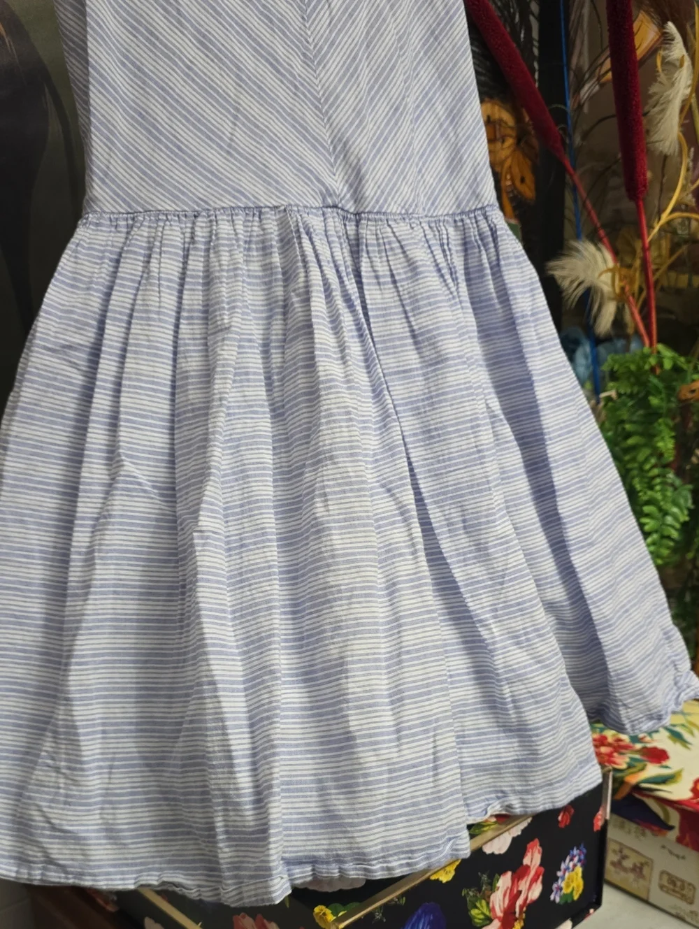 Gymboree Girls 8 Light Blue and White Striped Sundress with Orange Flower